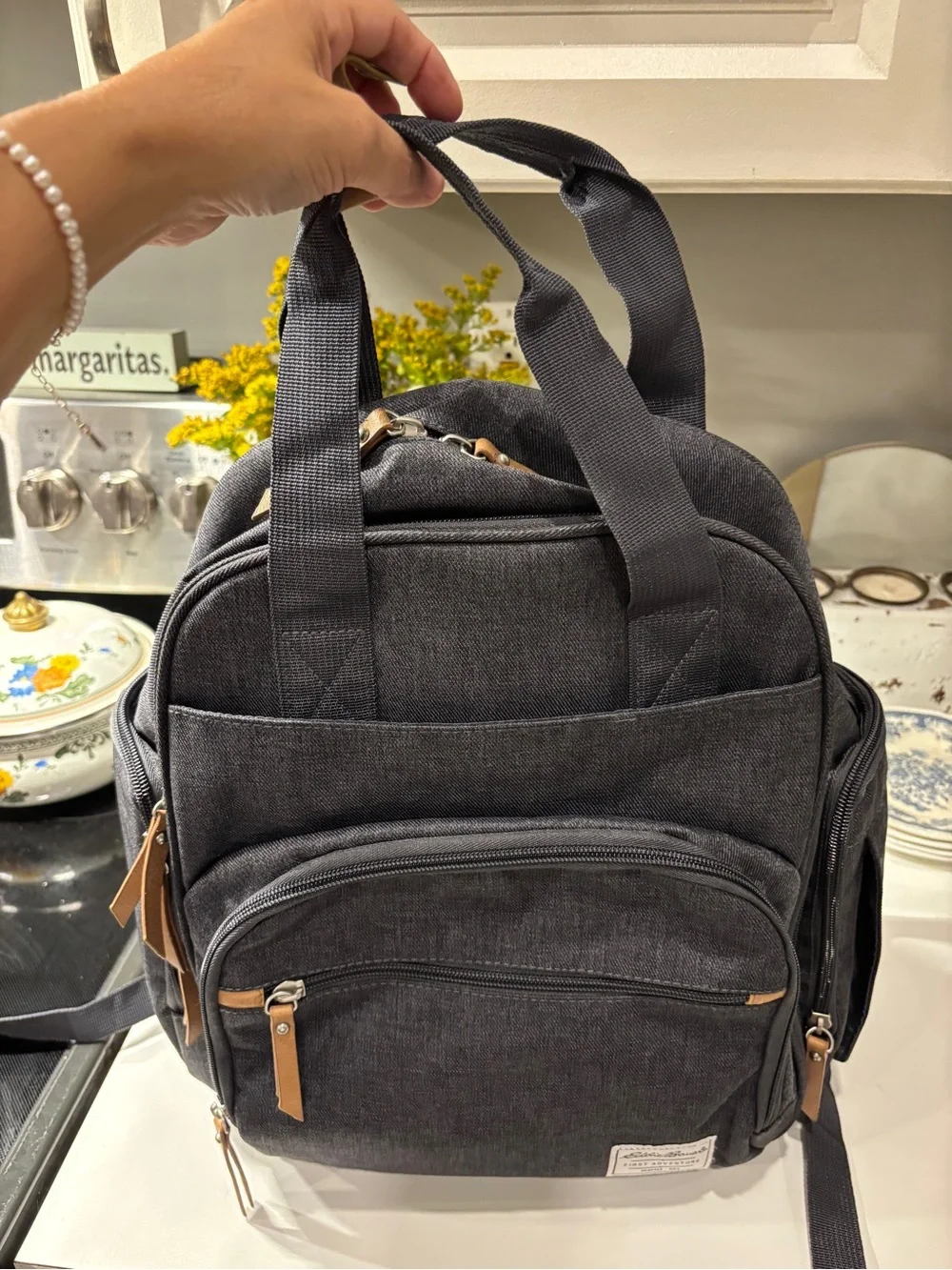 Eddie Bauer Dark Gray Backpack with Tan Accents
